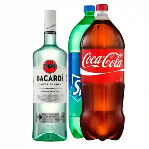 Ron Bacardi Carta Blanca 750cc + Sprite O Coca Original 3 Litros