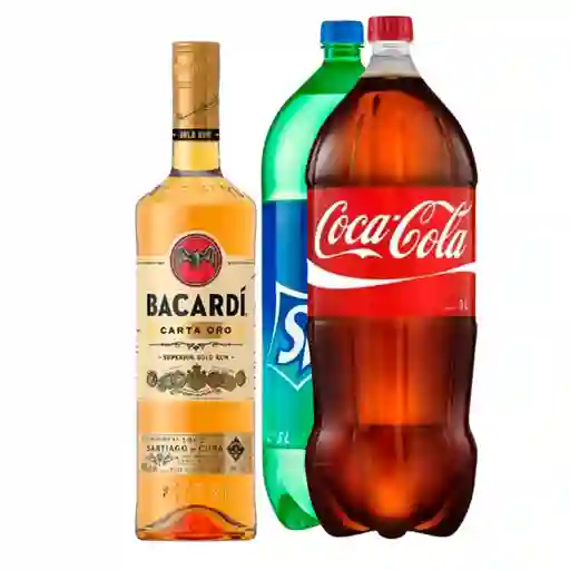 Ron Bacardi Carta De Oro 750cc + Coca Cola Original , Zero O Sprite 3 Litros