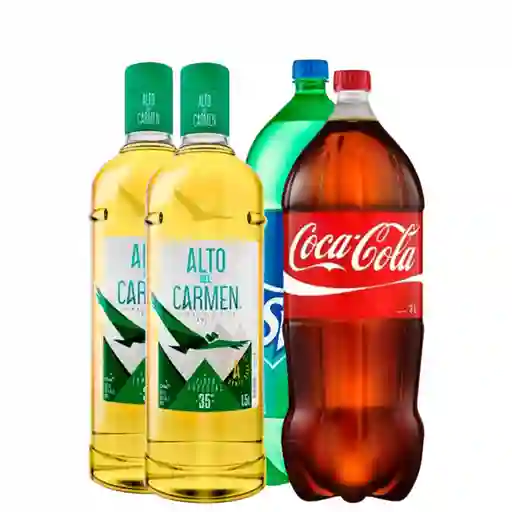 Promo 2 Piscos Alto Del Carmen 1 L + Coca O Sprite Original O Zero 3 Litros