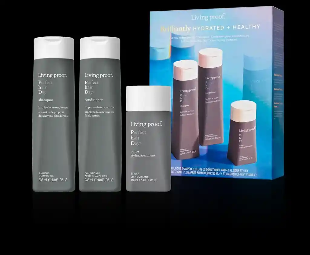 Living Proof Kit Pack Set Phd Brilliantly – Shampoo, Acondicionador Y Crema De Peinado