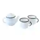 Set Tetera Té + 2 Tazas Enlozadas Blancas