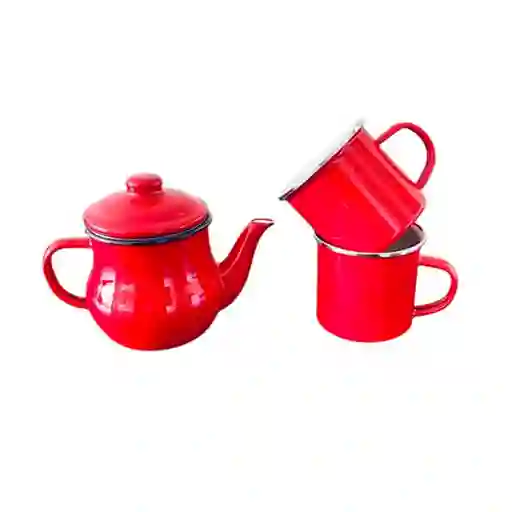 Set Tetera Roja + 2 Tazas Enlozadas