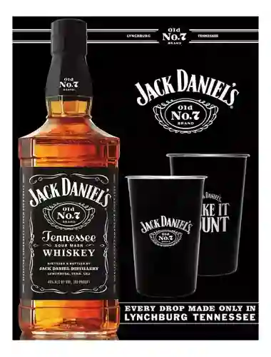 Pack De Regalo Whiskey Jack Daniel's N°7 750cc + 2 Vasos Metálicos