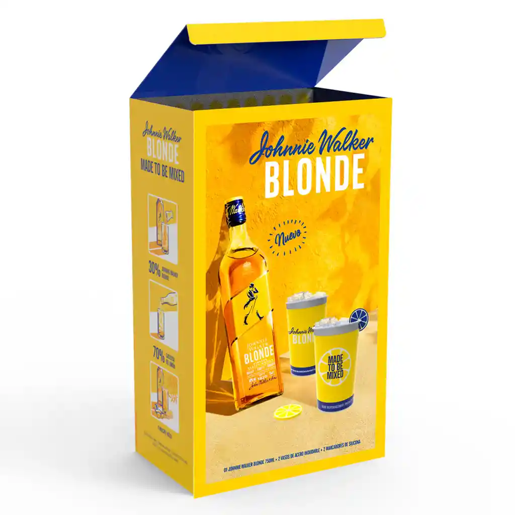 Pack De Regalo Whisky Johnnie Walker Blonde 750cc + 2 Vasos Aluminio