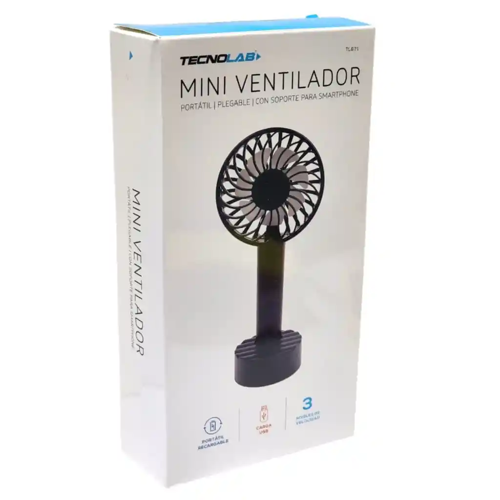 Ventilador Recargable Portátil Base Tecnolab Negro Tl671bk