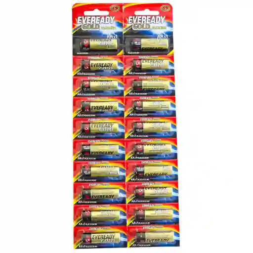 Pack 20 Pilas Eveready Aa Alcalina Tira Prepicada