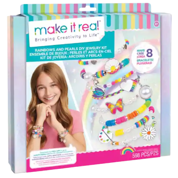 Make It Real Kit De Joyería Pulseras: Arcoíris Y Perlas 598 Piezas