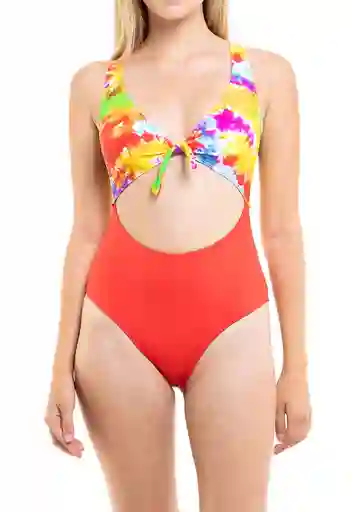 Trikini Con Nudo Ajustable Estampado Rojo Talla M Samia