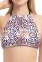 Bikini Peto Cuello Alto Cruzado Estampado Blanco Talla L Samia