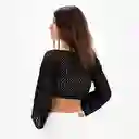 Sweater Calado Corto Negro L Mujer Raindoor