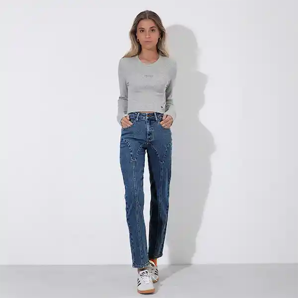 Pantalón Slim Mom Cortes Azul 36 Mujer Raindoor