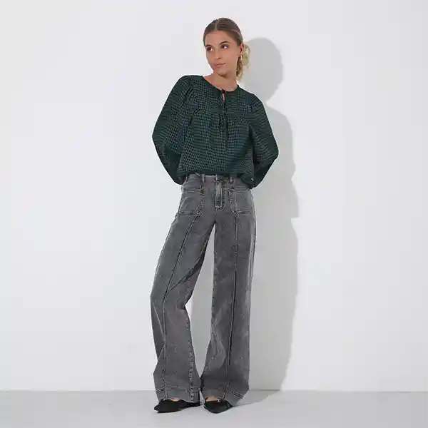 Pantalón Wide Leg Corte Frontal Gris 44 Mujer Raindoor