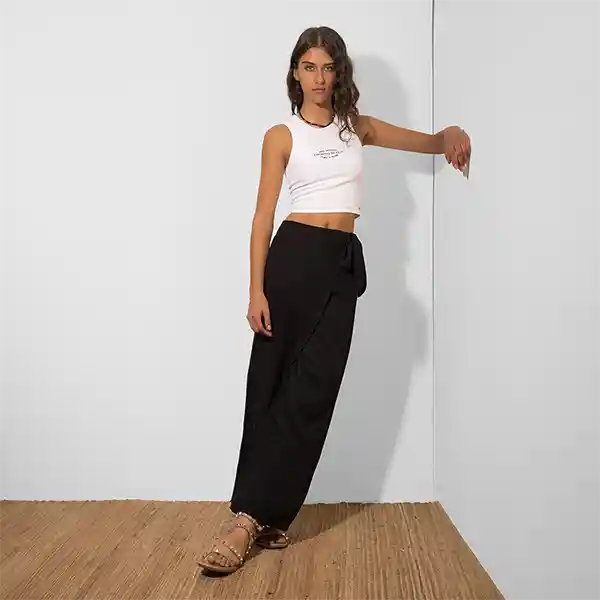 Pantalón Lino Capa Delantera Negro M Mujer Raindoor