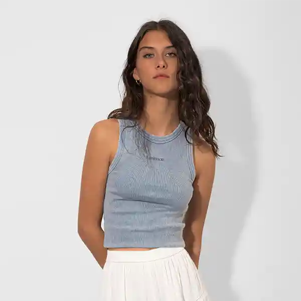 Polera Top Tank Sin Mangas Azul L Mujer Raindoor