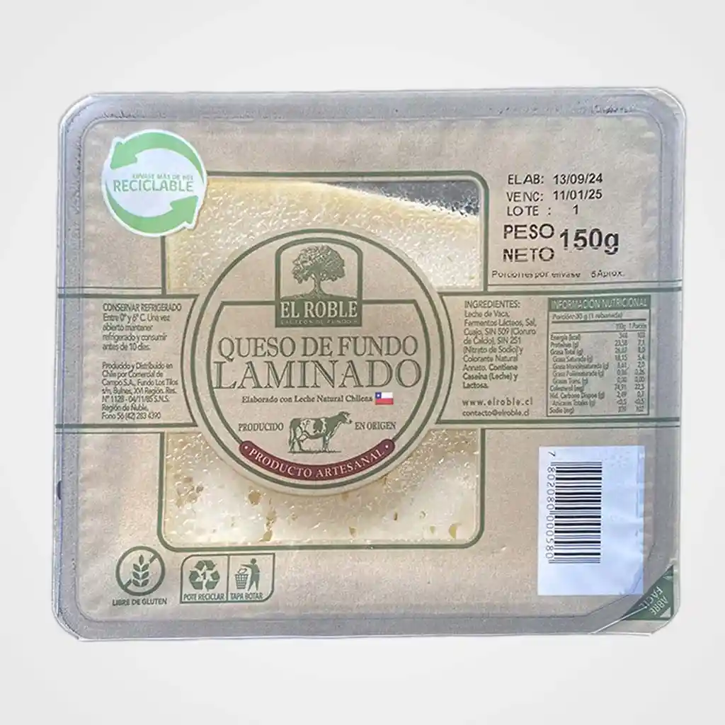 Queso Laminado 150 Grs El Roble