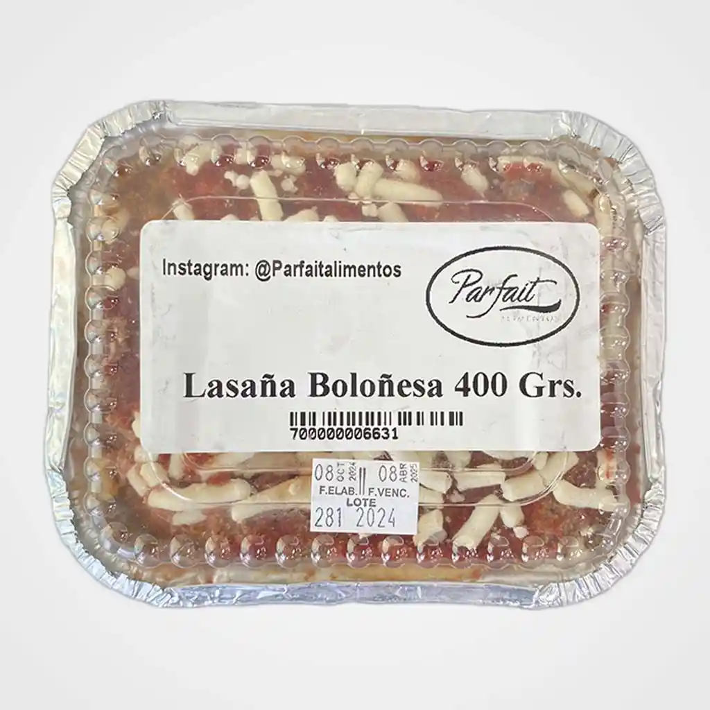 Lasaña Bolognesa 400 Grs