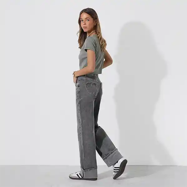 Pantalón Wide Leg Corazón Gris 42 Mujer Raindoor