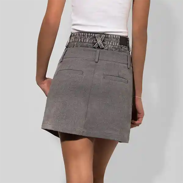 Falda Sastrera Pretina Jeans Gris Xs Mujer Raindoor