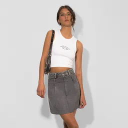 Falda Sastrera Pretina Jeans Gris M Mujer Raindoor