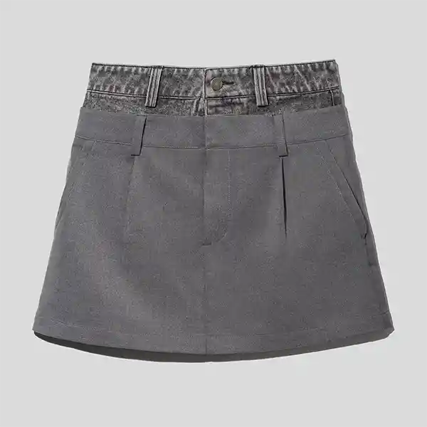 Falda Sastrera Pretina Jeans Gris M Mujer Raindoor