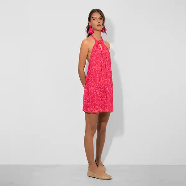 Vestido Halter Lurex Rosado Xs Mujer Raindoor