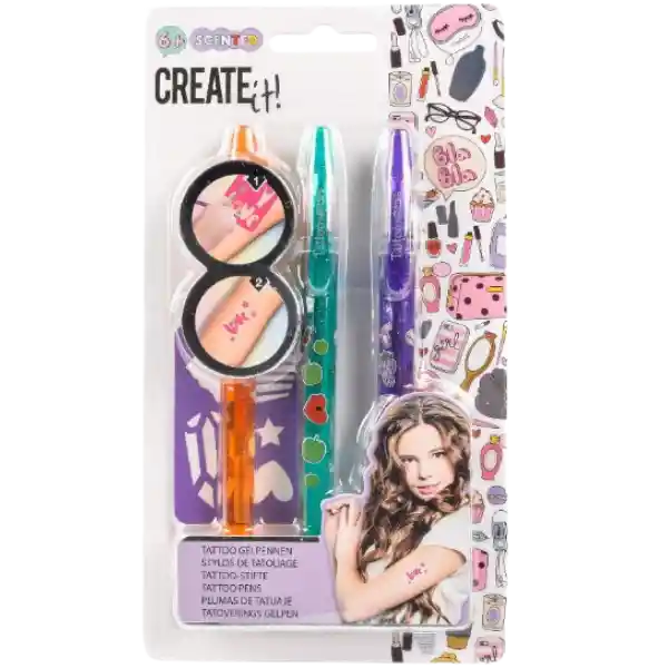 Create It! Tattoo Gel Pens (stencil Y 3 Plumas De Tatuaje)