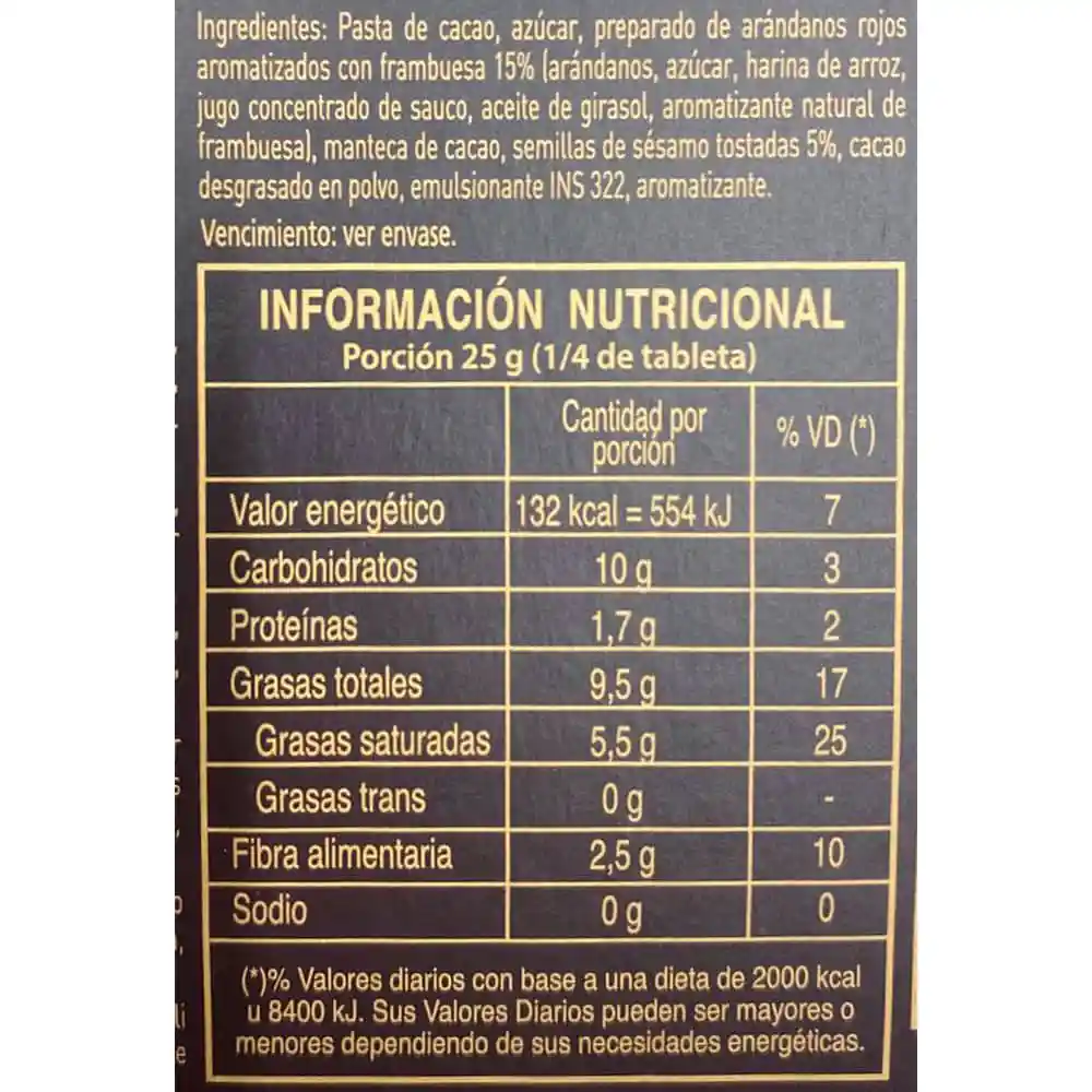 Antiu Xixona Barra de Chocolate 72% Cacao con Arándanos y Sésamo