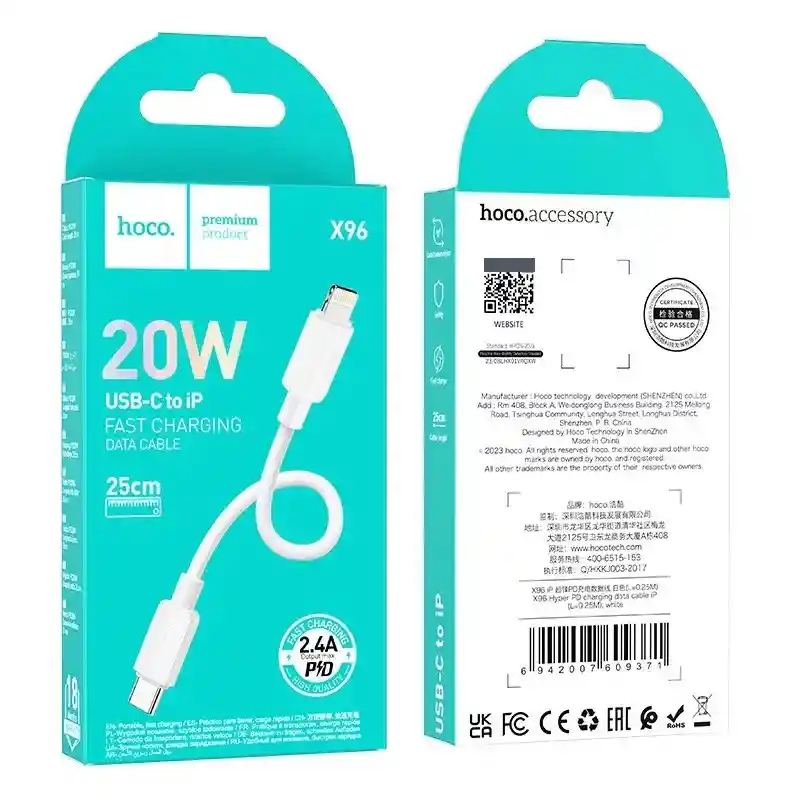 Cable Tipo C A Lightning Para Iphone 20w 25cm - Hoco X96 Carga Rápida