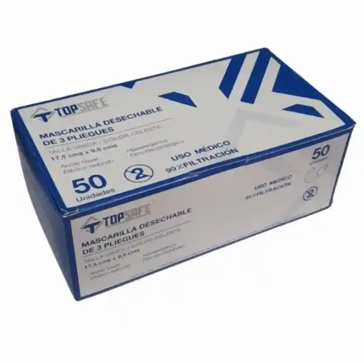 Mascarillas Desechable Topsafe 99% Filtración 3p 50 Pcs