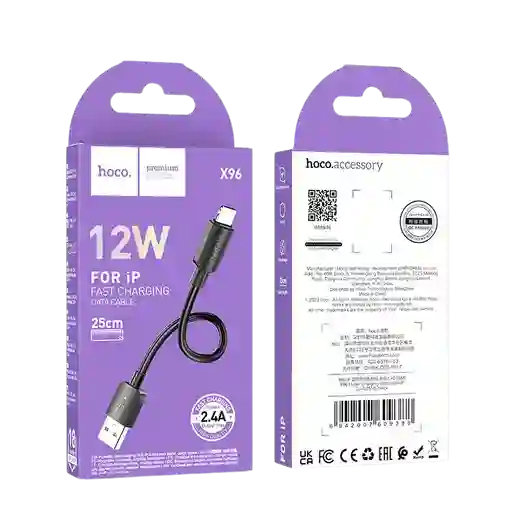 Cable Usb A Lightning Para Iphone 12w 25cm - Hoco X96 Negro