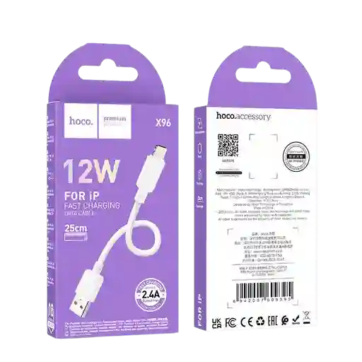 Cable Usb A Lightning Para Iphone 12w 25cm - Hoco X96 Blanco