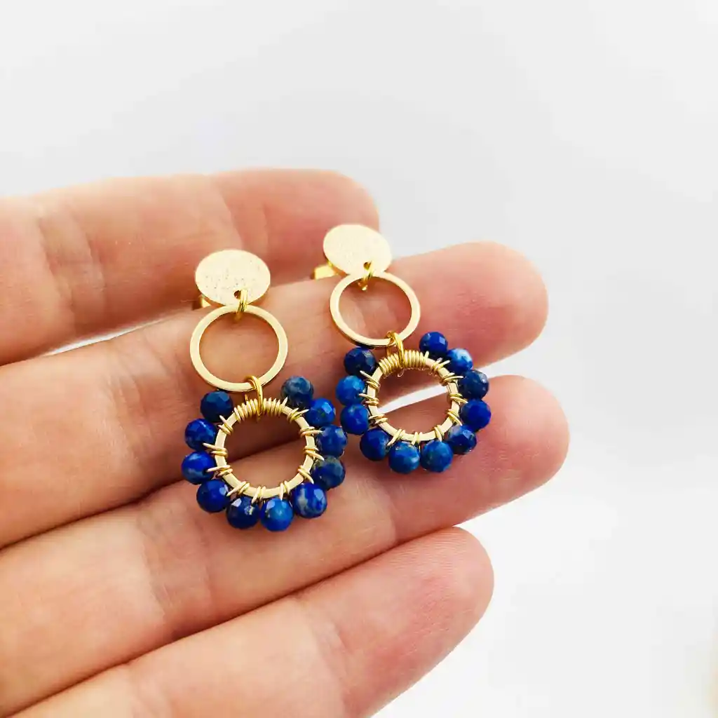 Aros Dorados "camelia Azul"