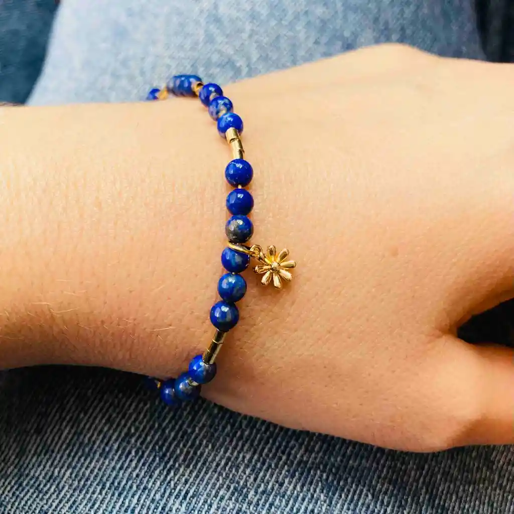 Pulsera Piedras Lapislázuli Con Flor