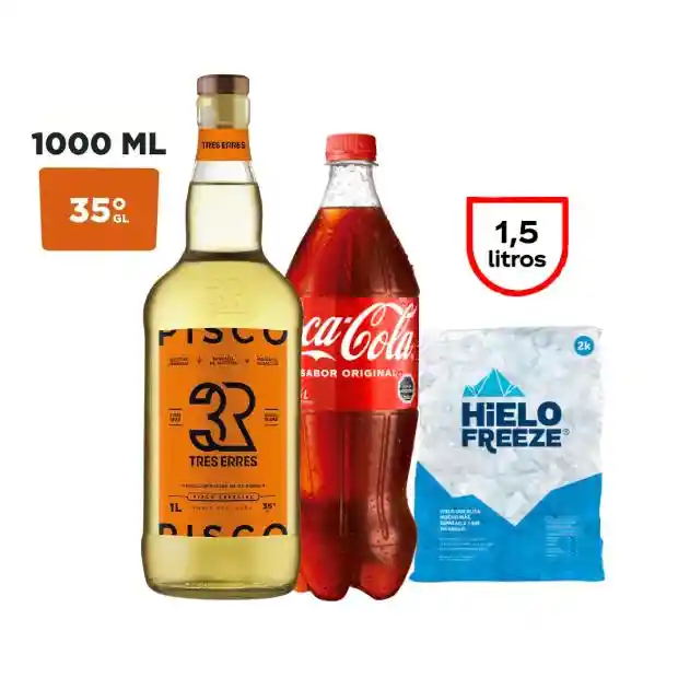 Promo Pisco Rrr 1 Lt + Coca Orig 1.5 L + Hielo 2k
