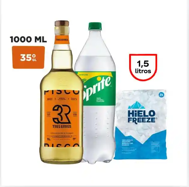Promo Pisco Rrr 1 Lt + Sprite Orig 1.5 L + Hielo 2k