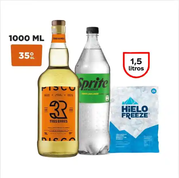 Promo Pisco Rrr 1 Lt + Sprite Zero 1.5 L + Hielo 2k