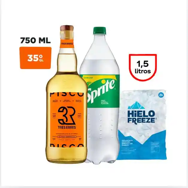 Promo Pisco Rrr 750cc + Sprite Orig 1.5 L + Hielo 2k