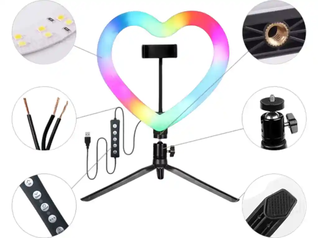 Lampara Luz Led Corazon Selfie Colores Estudio Maquillaje