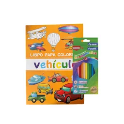Libro Para Pintar Autos + Caja De Lápices Colores
