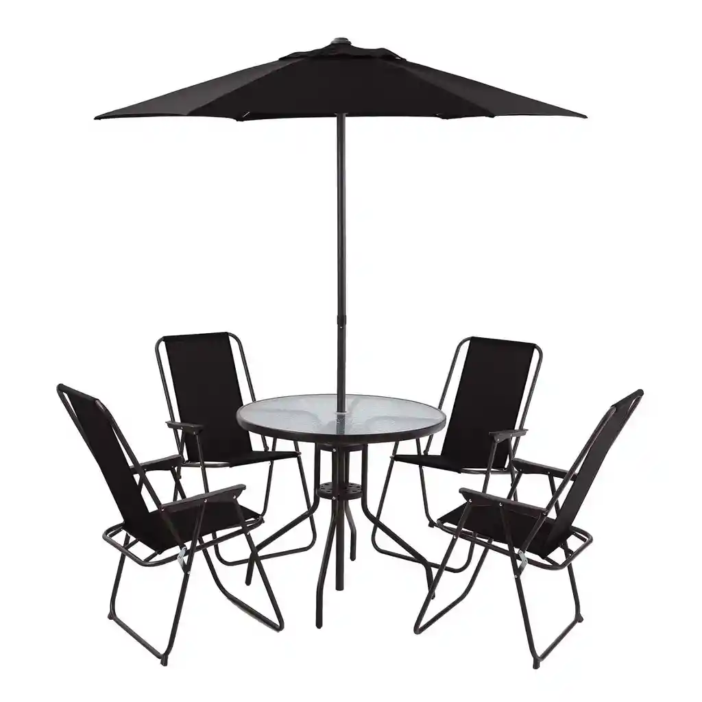 Juego Comedor Terraza Jardín Exterior + 4 Sillas Quitasol Metal