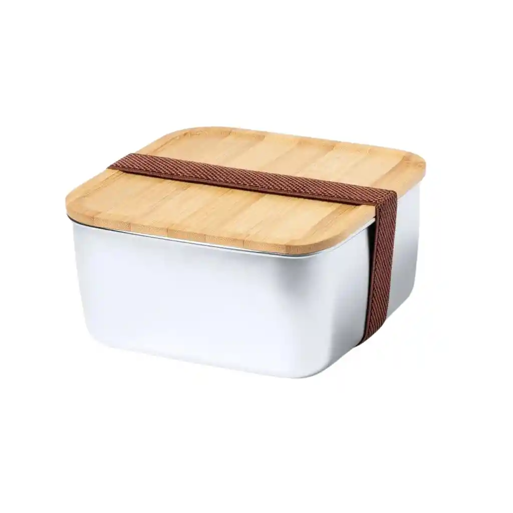 Contenedor Tupper Hermético Cuadrado Acero Inox. Bambú Tusvik 1400 Ml