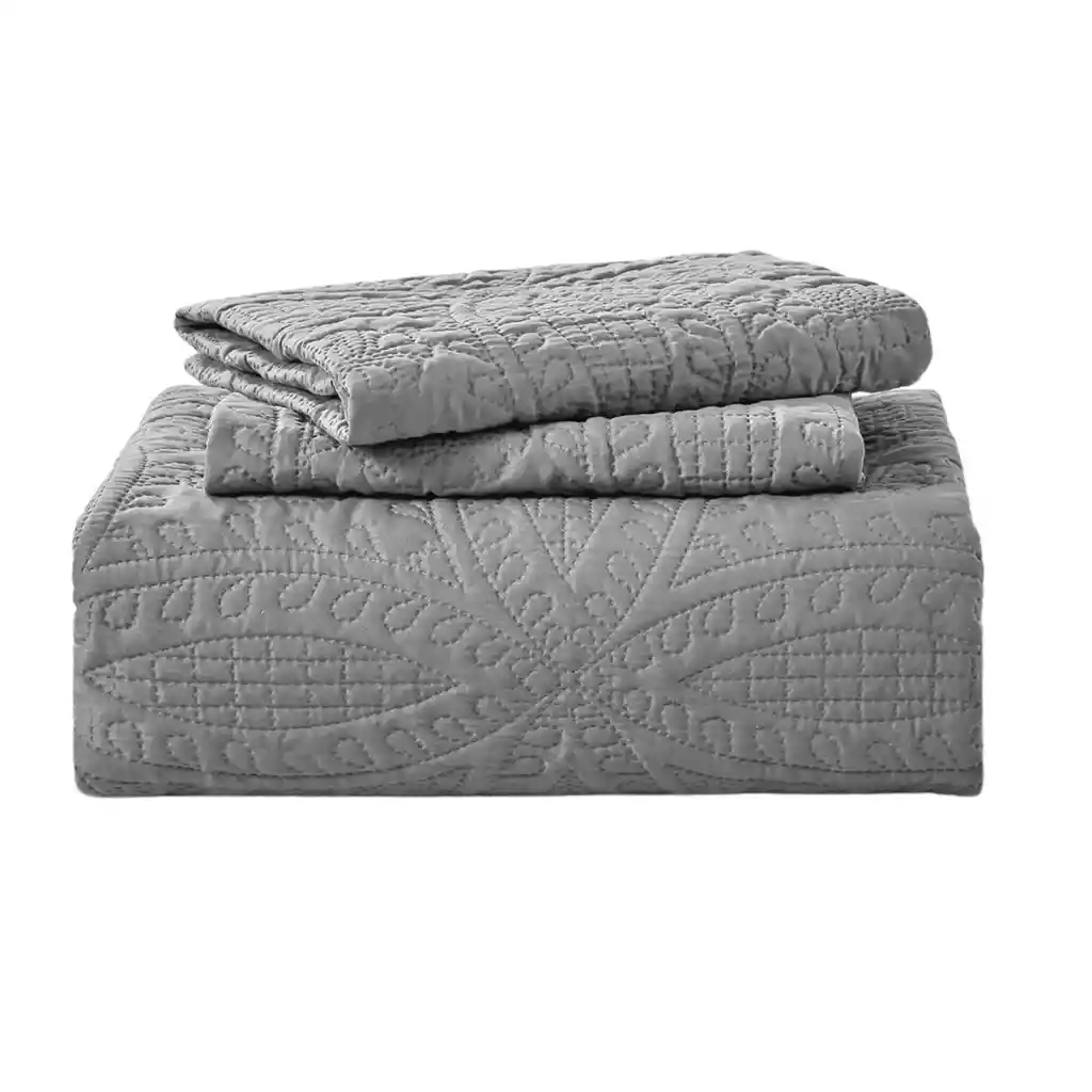 Cubrecama Quilt Reversible Queen 228x228 Cm Más Fundas Almohada Gris