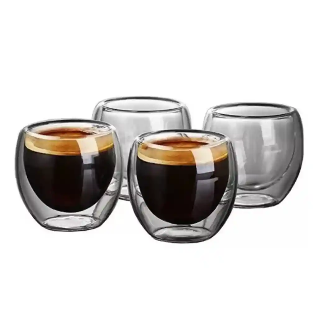 Juego 4 Tazas Mug Café Vidrio Doble Pared Térmico 80m