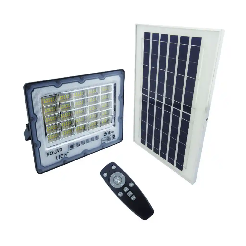 Foco Proyector Solar Led 200 Watt Dúo Color Panel Solar 250 Led Control Remoto