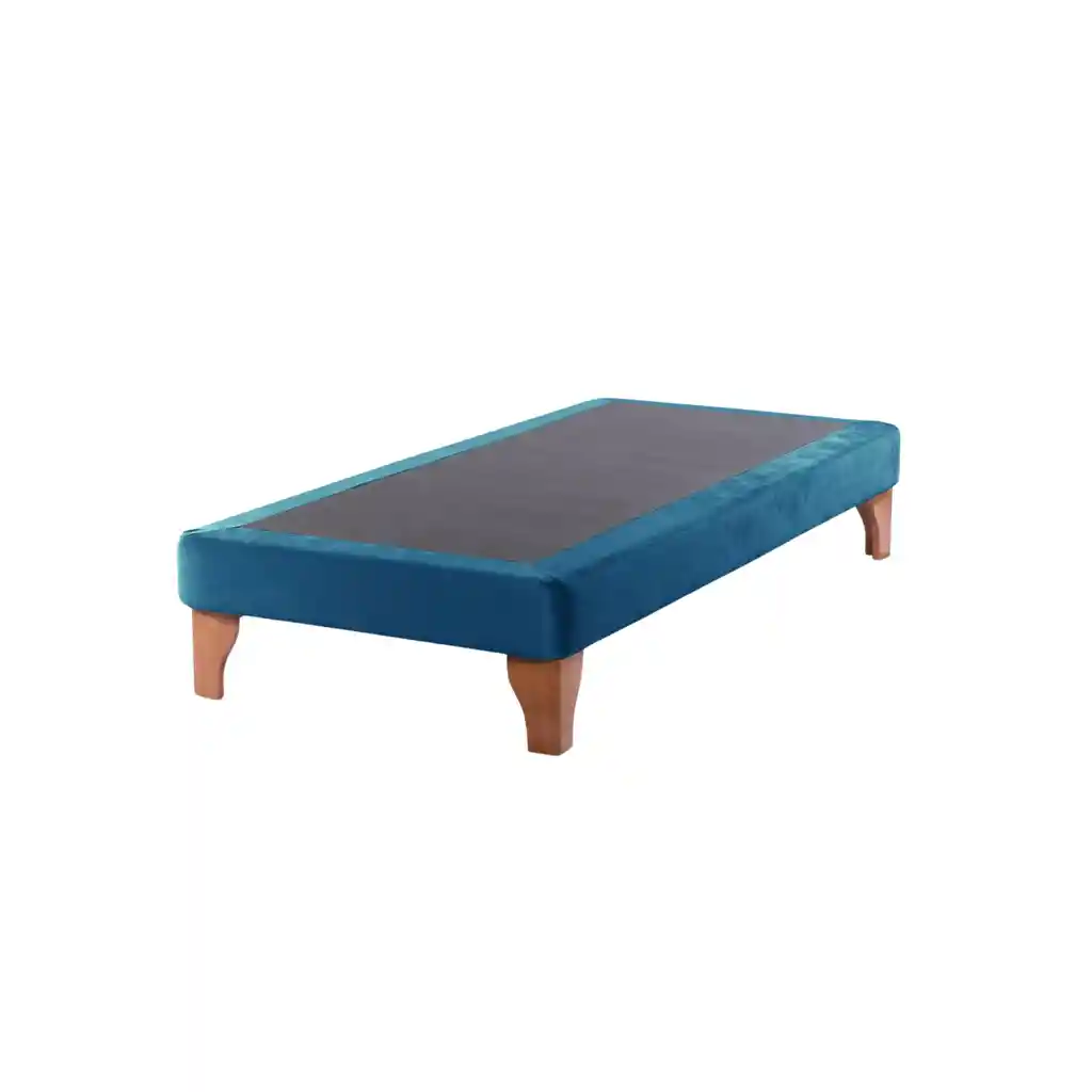Base Elegante Cama Europea 1.5 Plaza 105x200 Cm Azul Petróleo Lino