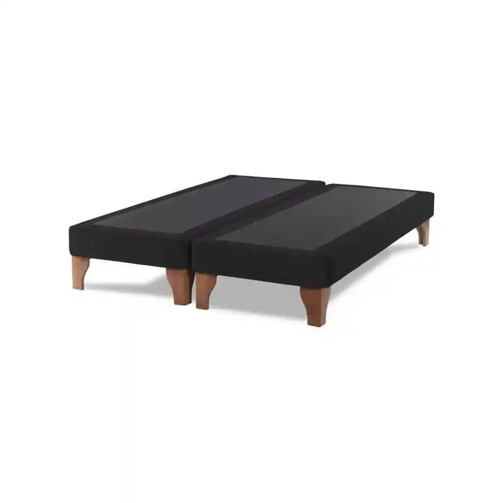 Base Dividida Cama Europea 2 Plazas 150x200 Cm Negro Felpa