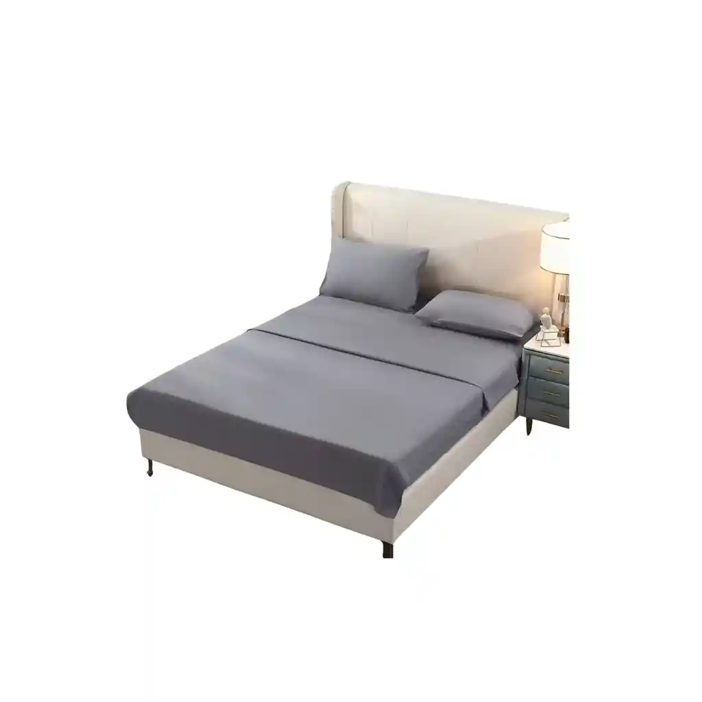 Juego Sábanas Algodón Poliéster 200 Hilos + 2 Fundas 2 Pl Gris