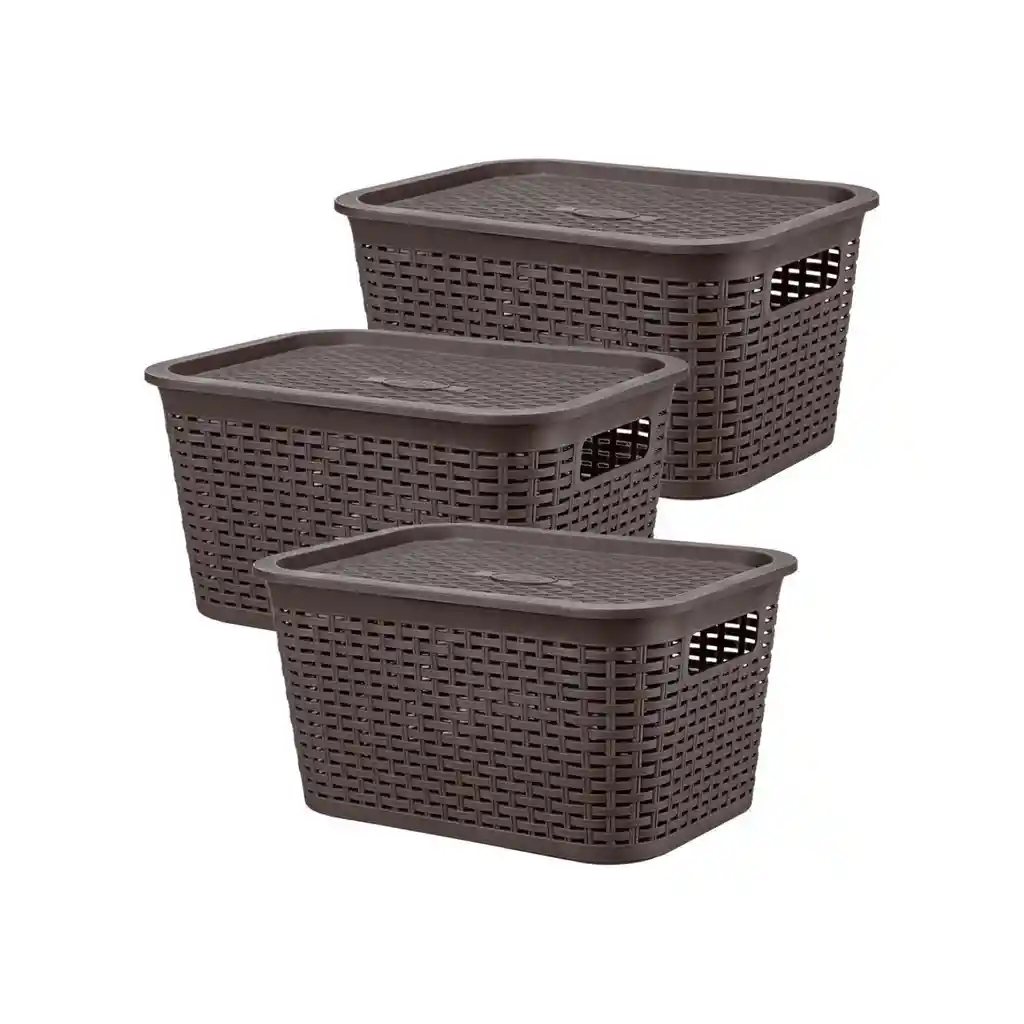 Pack 3 Cajas Organizadora Ratán 6 L Marrón Oscuro