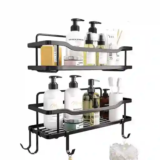 Organizador Ducha Baño Adhesivo 2 Repisas 13x31x7.5 Cm Negro