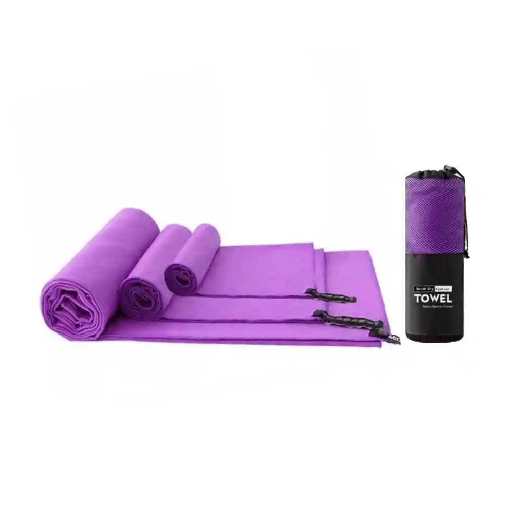 Set 3 Toallas Baño Viaje Microfibra Secado Rápido Violeta Claro